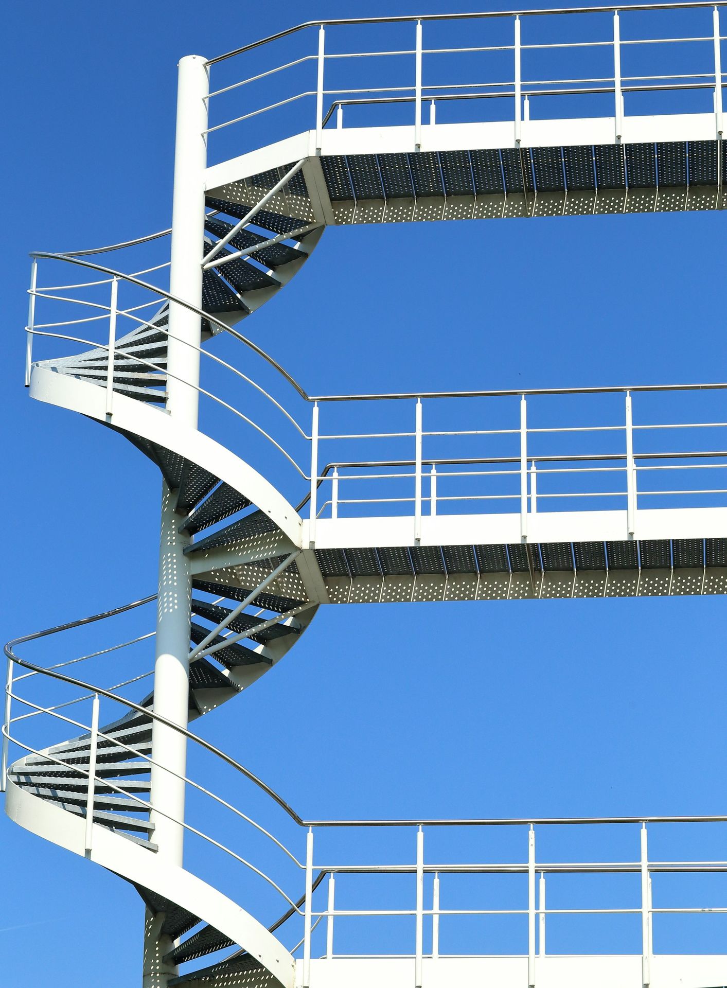 white and black spiral stairs